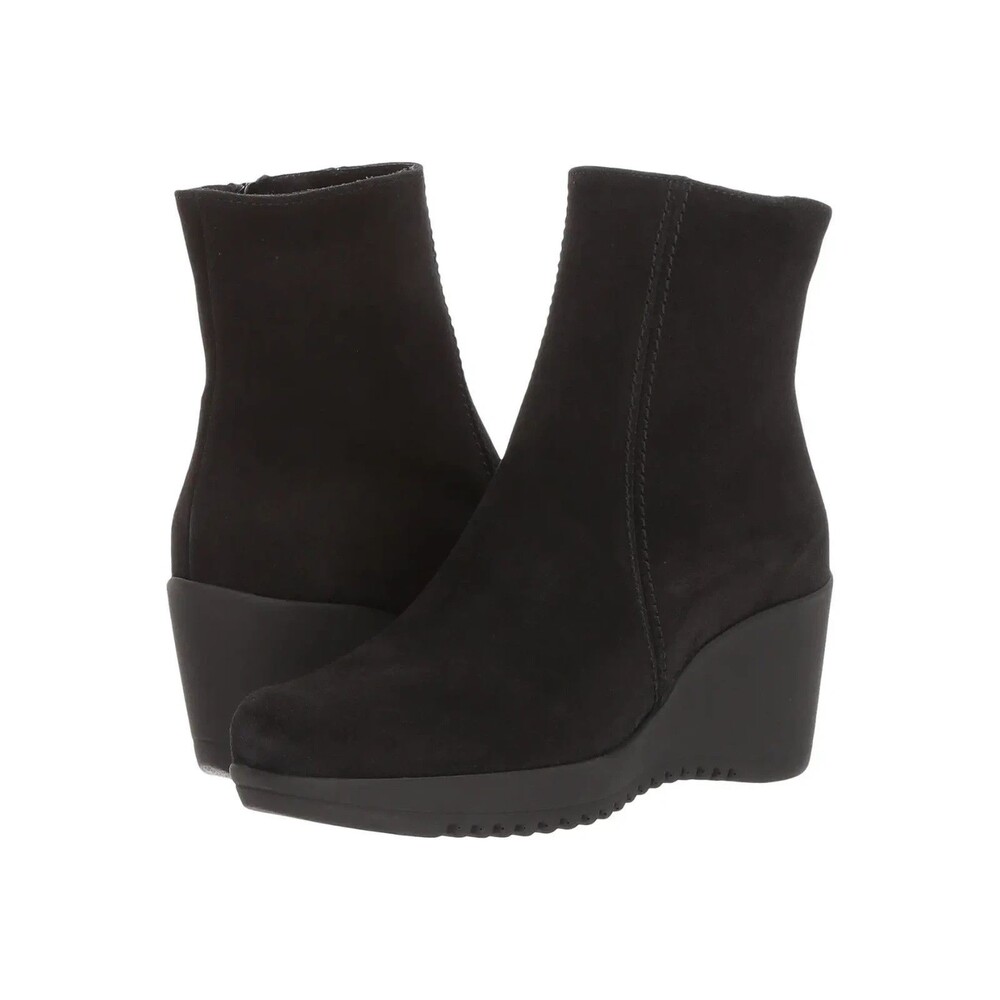 La Canadienne Gavyn Black Suede Wedge Ankle Boots Waterproof Platform Sz10M NWOT